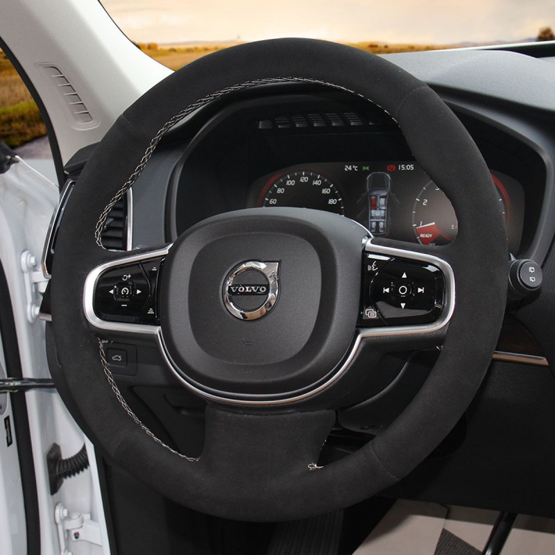 Loncky Auto Custom Fit OEM Black Suede Car Steering Wheel Cover for